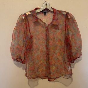 Love By Design Red Sheer Floral Blouse
